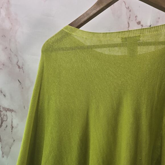 J Jill Sweater Womens One Size Neon Poncho Shawl Lightweight Chartreuse Tassel - Picture 6 of 10